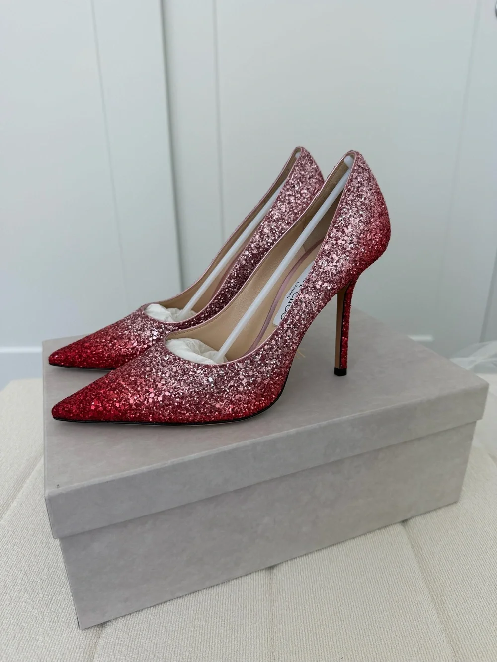 Jimmy Choo Love 100 Women's Glitter Gradient Pumps - Red/Pink - Picture 3 of 7